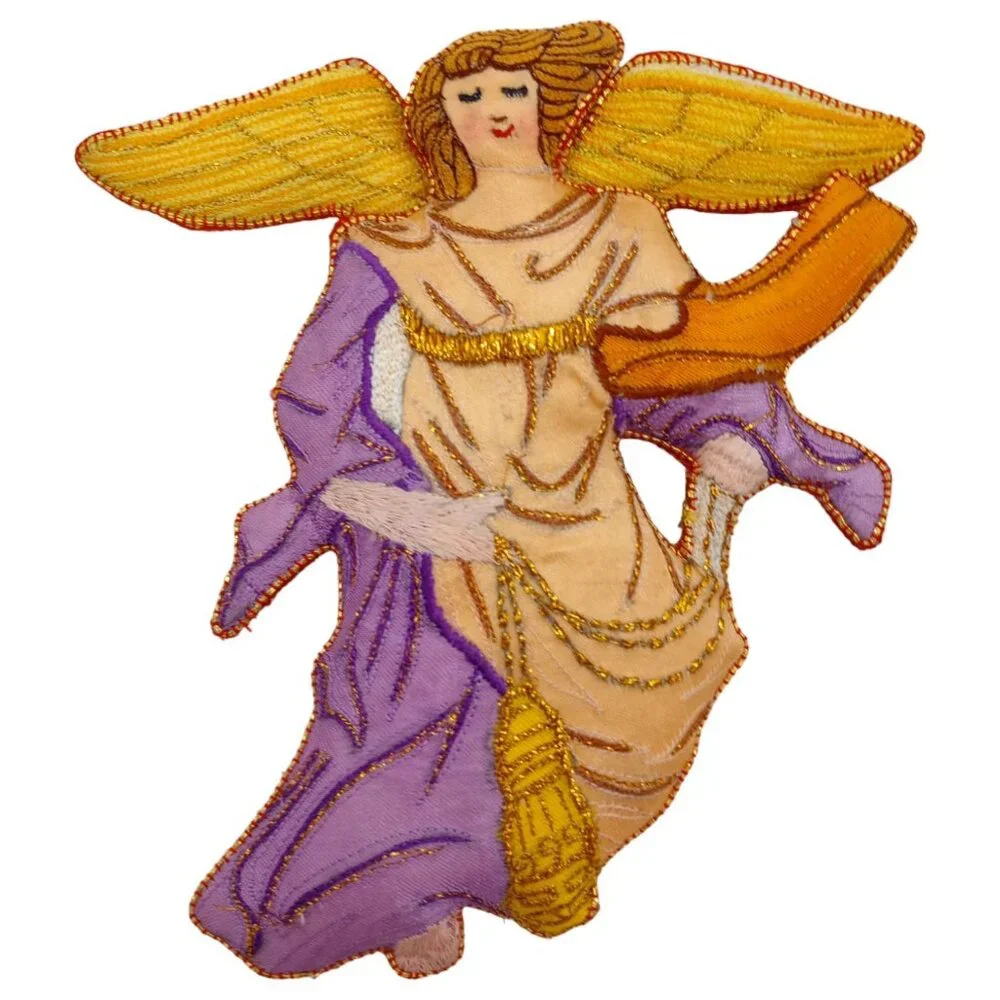 Vtg‎ Embroidered Holiday Christmas Ornament Gold Threads Lot 6 Santa Angel Bell